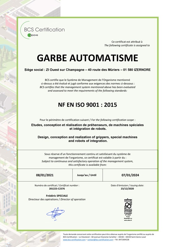 ISO 9001 Garbe Automatisme